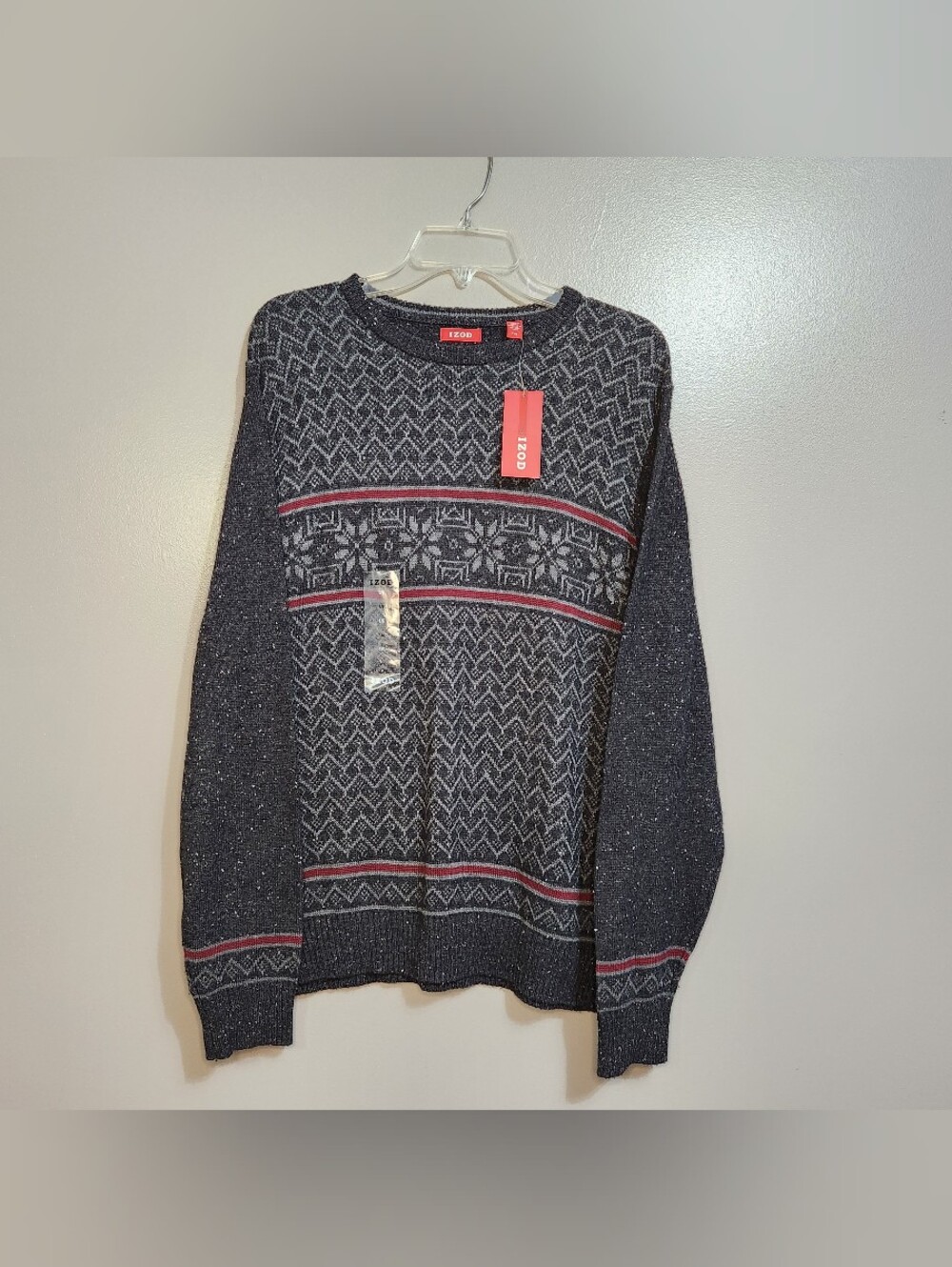 IZOD Men’s Gray Patterned Crewneck Holiday Sweater Size Large NWT